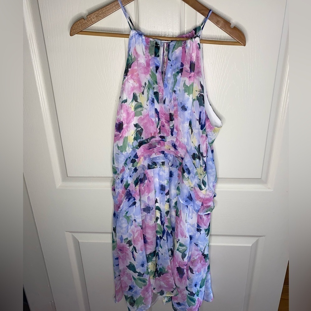 Tahari by Andrew S. Levine Pink Floral A-Line Chiffon Mini Dress, Wedding Guest - Picture 9 of 9